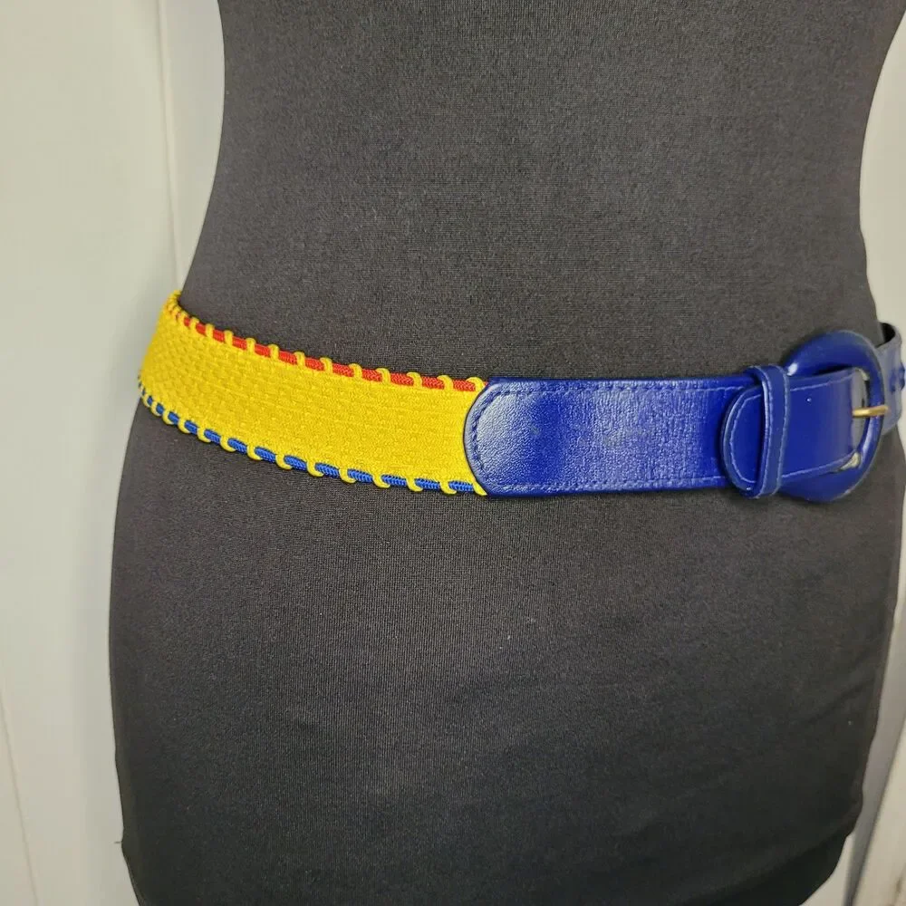 Vintage Womens Christian Dior Belt Yellow, Blue, Red Stretch Size M/L